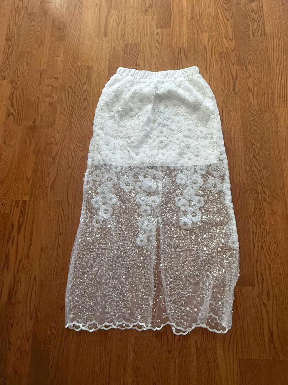 Bridal Skirt Beulah Ivory Floral Appliqué Sequin Fabric - Bridal shower